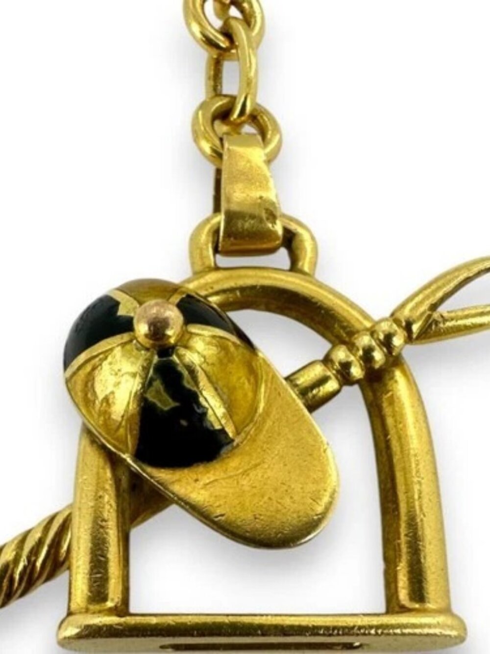 Vintage 1970-90s GUCCI 18kt Yellow Gold Enamel Jockey Key Chain Made in Italy